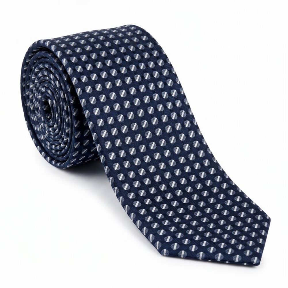 Emporio Armani 100% Silk Navy Blue Geometric Tie - Made in Italy